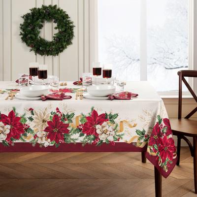 Threadmade Poinsettia Garlands Engineered Tablecloth