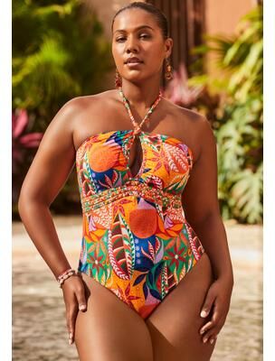 Plus Size Women's Braided Bandeau One Piece Swimsuit by Swimsuits For All in Rio Days (Size 12)