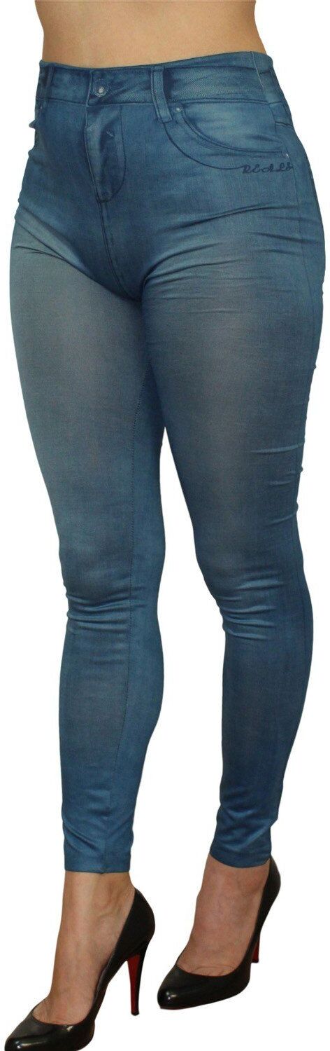 Fashion Diffusion Legging bleu style jean moulant avec impressions sur poches