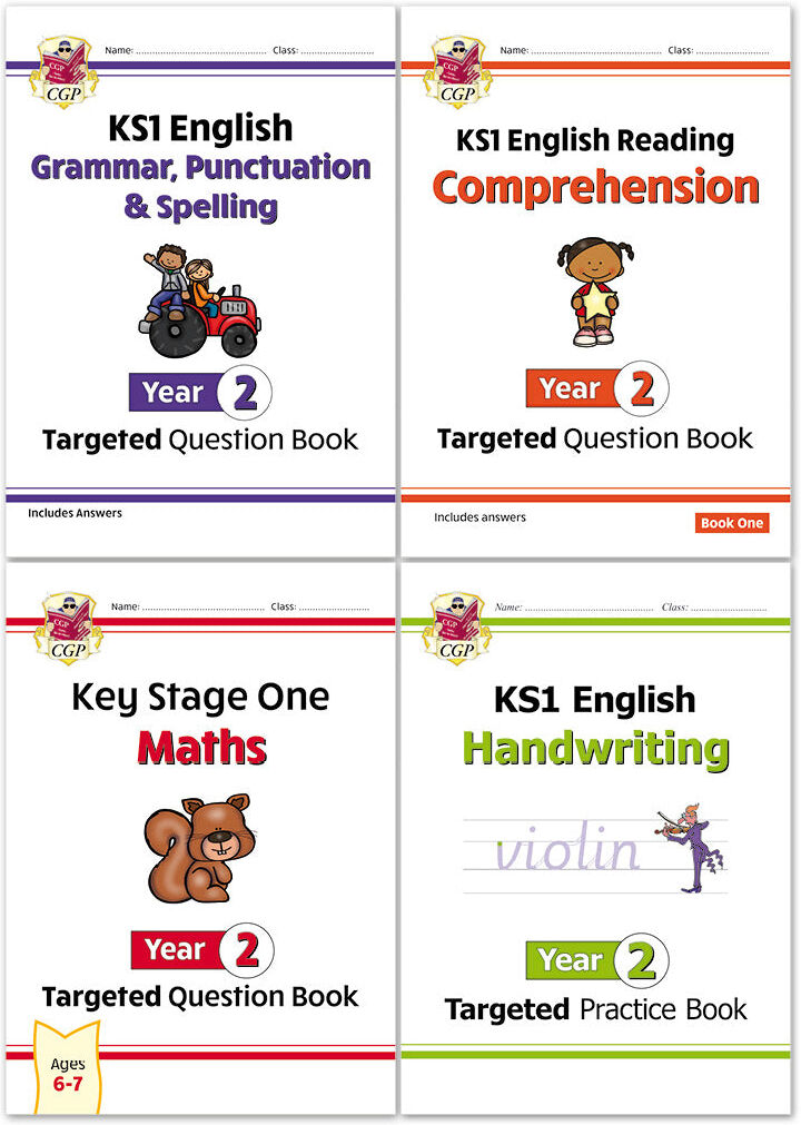 CGP Books CGP KS1 Year 2 Workbook Bundle – Ages 6-7 (Grammar Punctuation and Spelling, Reading Comprehension, Handwriting, Maths)