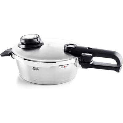 Schnellkochtopf FISSLER "Vitavit Premium Edelstahl Schnellbratpfanne Induktion", silber (silberfarben), H:14cm L:39cm Ø:18cm, Töpfe, Schnellkochtopf, Verriegelungsanzeige, Einstellbares Abdampfen, Einstellbare Kochstufen