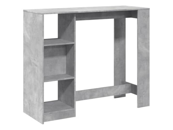HAQWRDQSG Bartisch mit 4 Fächern Betongrau 124x46x103,5 cm Holzwerkstoff Kompakter Hochtisch für Küche und Essbereich mit vier seitlichen Ablagen für Flaschen, Geschirr und Dekoration.