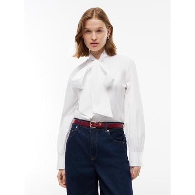 Langarmbluse TOMMY HILFIGER "POPLIN BOW TIE LS SHIRT", Damen, Gr. 38, weiß (optic weiß), Web, Obermaterial: 100% Baumwolle, unifarben, normal, Manschette, Blusen, Baumwolle