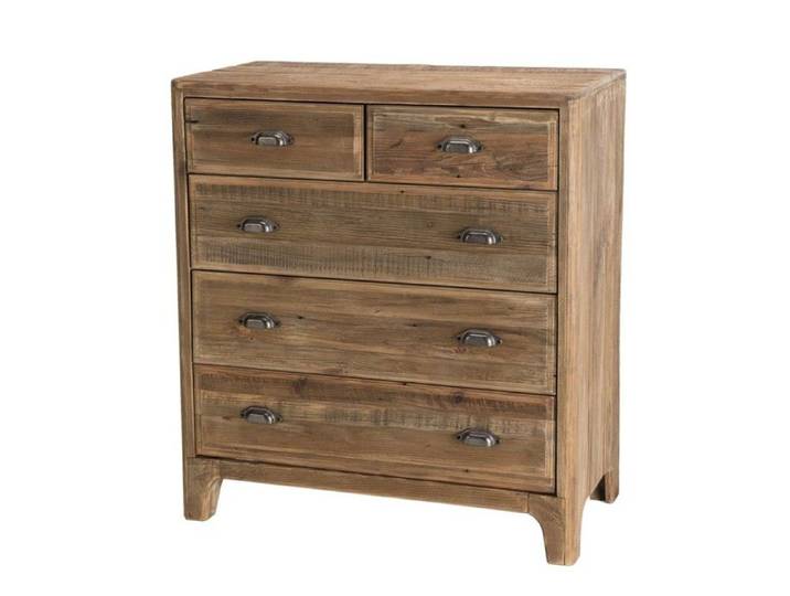 MACABANE ANDRIAN - Meuble chiffonnier marron 5 tiroirs bois Pin recyclé