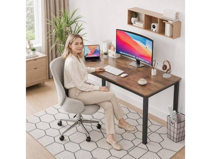 Bureau ordinateur moderne plateau MDF et cadre métal noir industriel table PC pour étude écriture travail