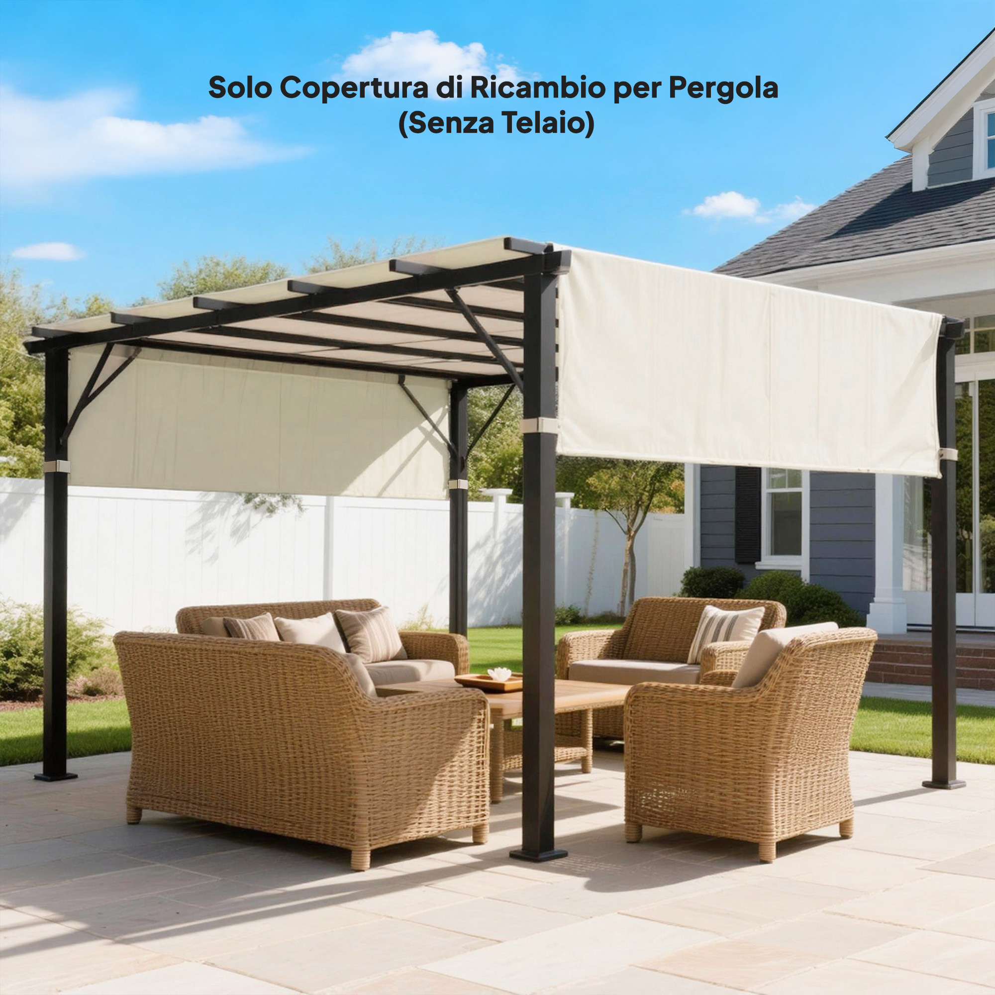 Outsunny Copertura per Gazebo Pergola 3x3 m in Poliestere con Tasche e Cinghie, 488x122 cm, Bianco Crema