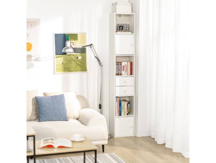 SoBuy STR10-W bibliothèque avec tiroirs livres armoire étagère de rangement étagère bureau étagère fichiers armoire armoire haute