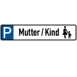 Parkplatzkennzeichen, P-Mutter/Kind mit Symbol, 113x523mm, Alu geprägt - 523x113x0.45 mm Aluminium geprägt