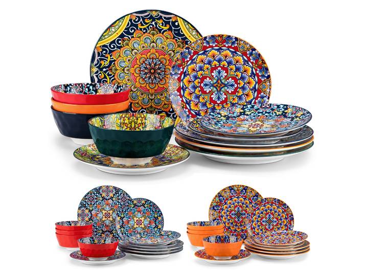 vancasso 12/24 pièces nouveaux assiettes de vaisselle en céramique bohème assiettes en porcelaine ensemble de dîner avec 4 pièces assiette à dîner/dessert/bol