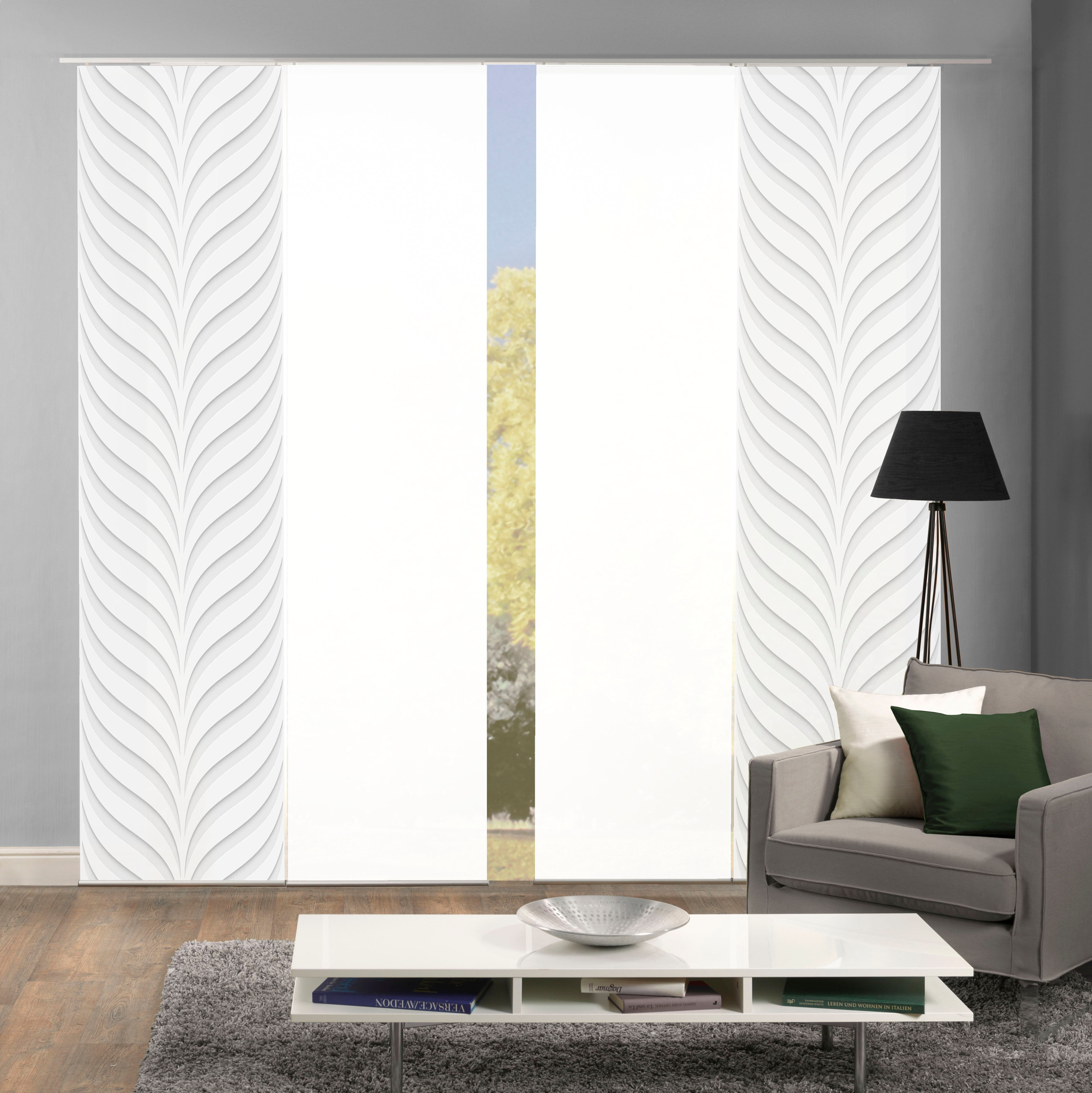 Schiebegardine HOME WOHNIDEEN "MURRAY 4er SET" Gr. 1, grau, B:60cm H:245cm, Polyester, Gardinen, Schiebegardine, Schiebevorhang Digidruck 4er Set MURRAY