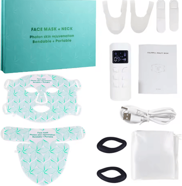 Inspire Picks Silicone LED Facial Mask With Neck 8 Color Light Therapy Mask For Home Skincare green Set Withbox