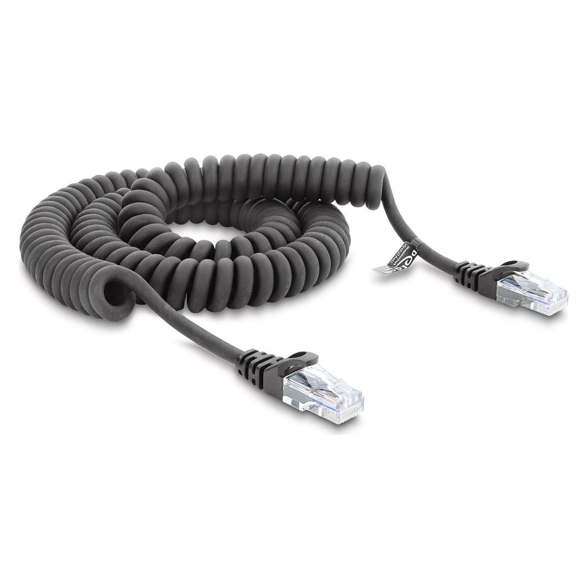 Delock RJ50 Spiralkabel Stecker zu Stecker 2 m schwarz (91235) (U/UTP, CAT5e, 2 m) (91235)