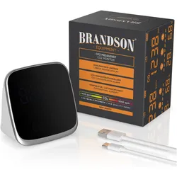 Brandson, Gefahrenmelder, 4x CO2 Messgerät 400–5000 ppm, Temperatur, Luftfeuchtigkeit, LED-Farbdisplay, Alarm, USB-C