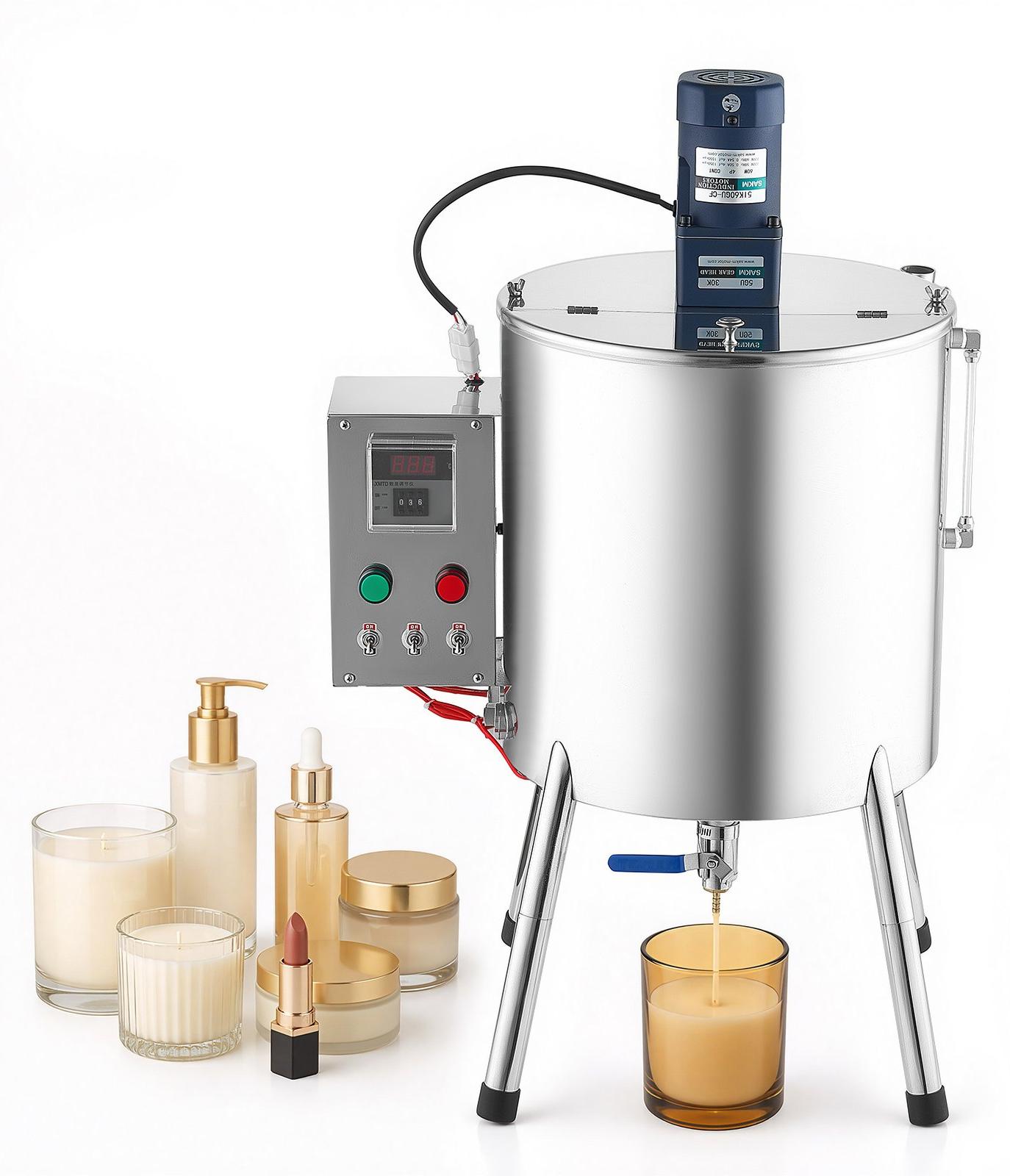 Elektrische Abfüllmaschine - Flaschenabfüllanlage - 30-Liter-Trichter - Für Kerzenwachs und Kosmetik - Edelstahlgehäuse - Heiz- und Mischfunktion - Temperaturregelung - T-förmiges Rührwerk