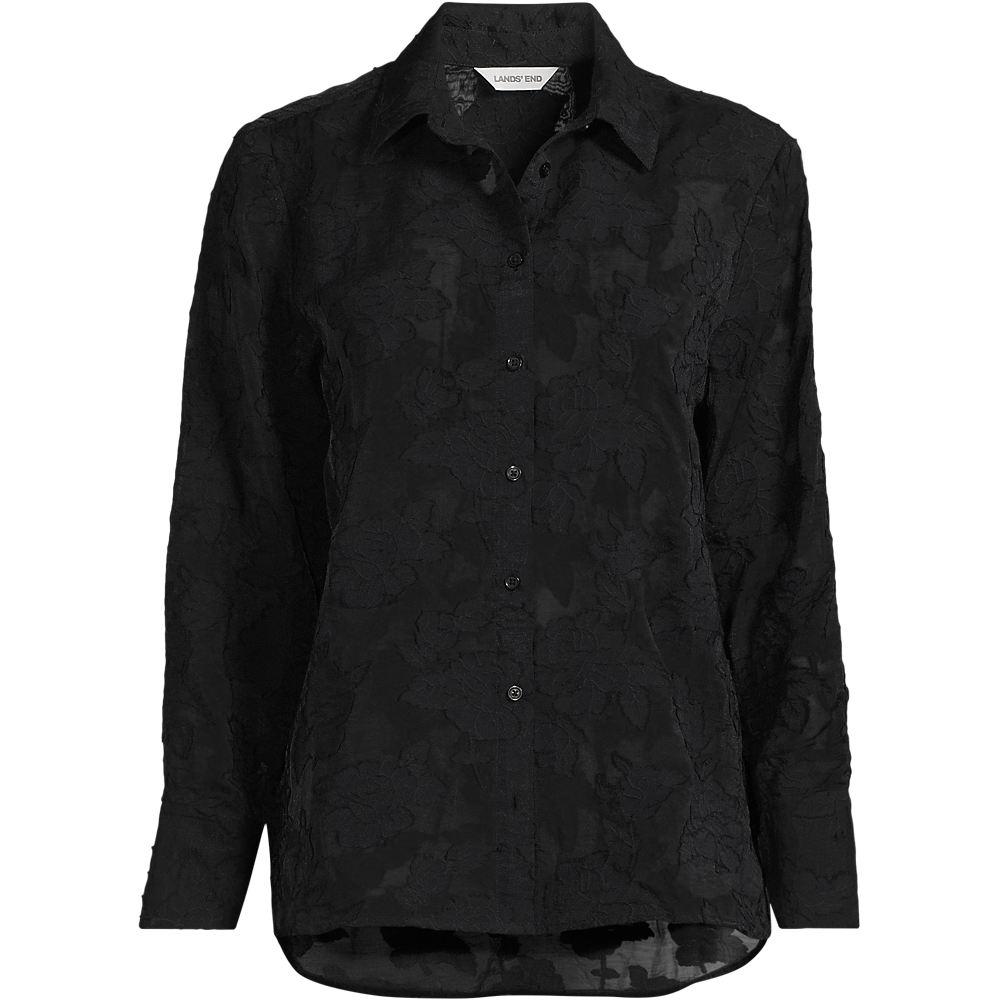 Bluse mit floraler Bestickung für Damen, Damen, size: regular, Schwarz, Baumwolle/Viskose/Baumwoll-Mischung, by Lands' End