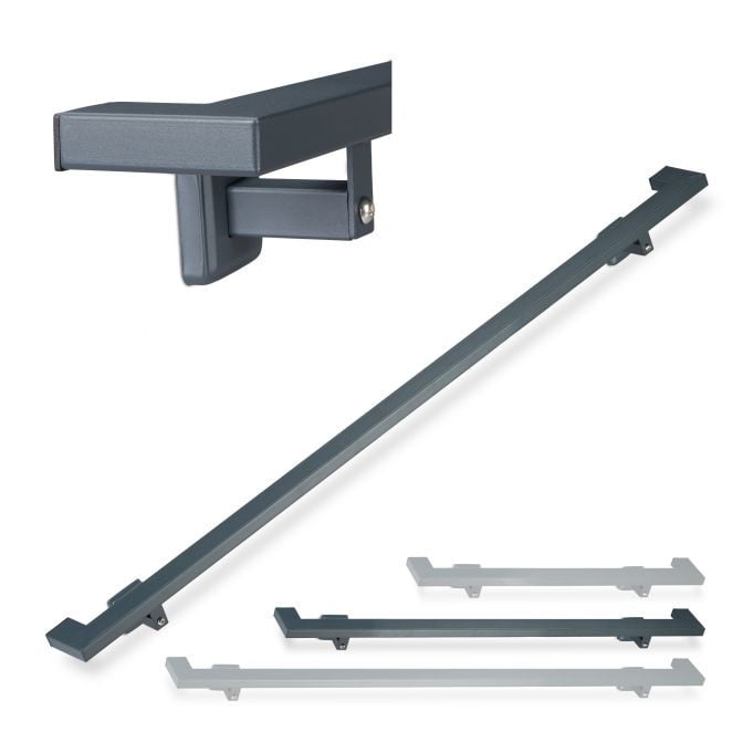 Relaxdays Hoekige trapleuning antraciet, modern design, wandbevestiging, 150 cm