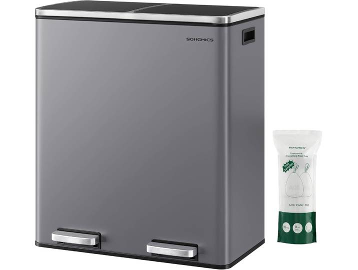 Treteimer 60L Mülltrennsystem Schiefergrau Metall