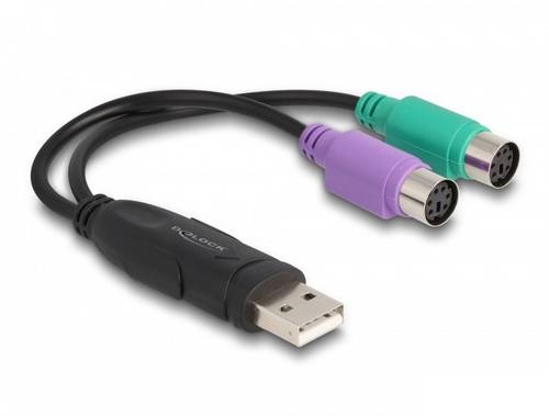 Delock USB 2.0 Adapter [1x USB 2.0 Stecker A - 2x PS/2-Buchse] 61051 0.17m