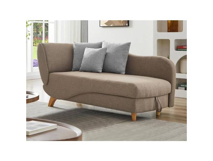 Méridienne droite convertible en tissu marron avec coffre de rangement PENELOPE