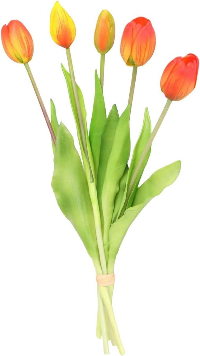 Kunsttulpen Boeket Oranje Fuchsia - Levensecht Ontwerp - Hoogte: 32 cm