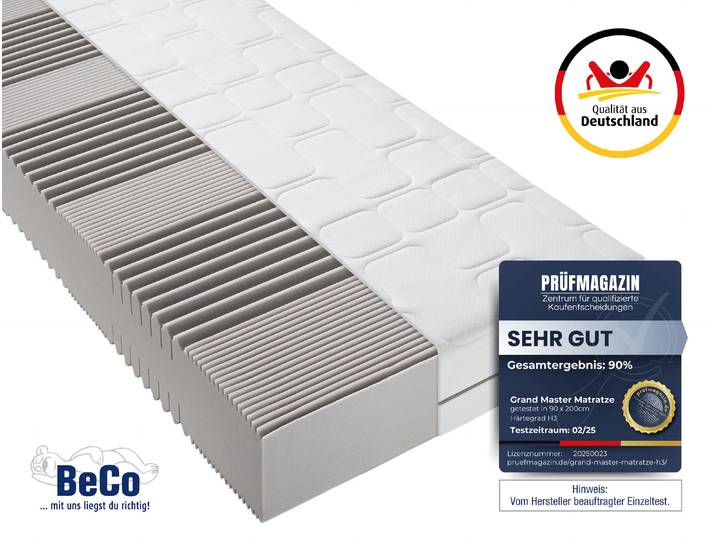 Komfortschaummatratze BECO Grand Master, Matratze in 90x200 cm und weiteren Grössen erhältlich , weiss (weiß), B:80cm H:26cm L:200cm, Bezug: 100% Polyester. Steppfüllung: 100% Polyester, Matratzen, Komfortschaummatratze, Note SEHR GUT*, Schlafen wie im Luxushotel zum Sensationspreis