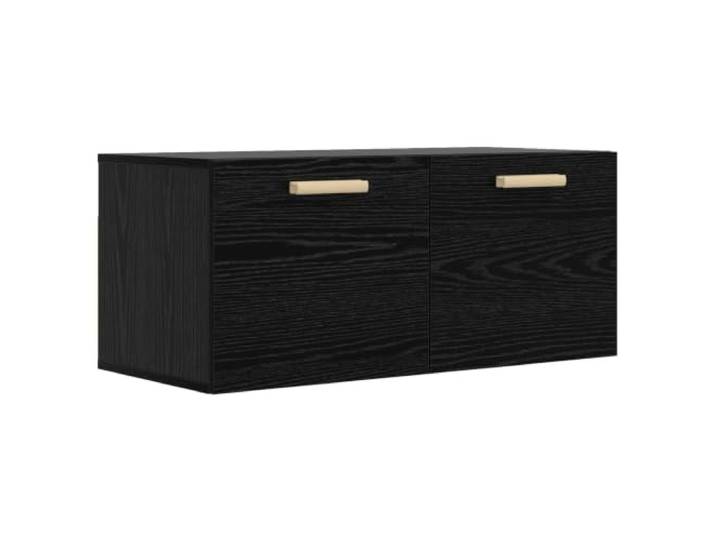 PUGYNBK Wandschrank Eiche Schwarz mit Tür Robustes Holz, 90-Grad-Scharnier, 2 Fächer, Regal für Wohnzimmer