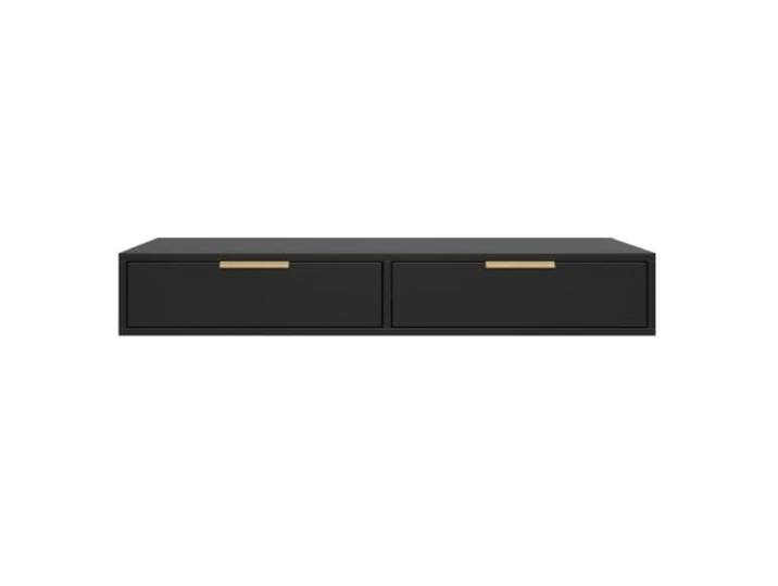 Selsey Schwebender Schminktisch 110 x 40 x 17 cm Schwarz, Goldene Griffe Kein Bodenkontakt, GTV Kugelführungen, Kunststoffgriffe, Laminierte Platte, Für Kosmetik & Schmuck, Wandmontage inklusive