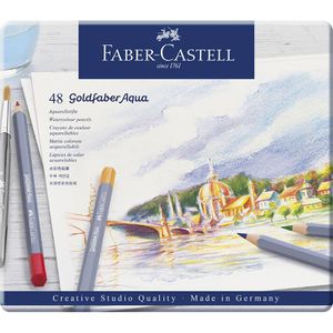 Faber-Castell Aquarellstifte 114648 Goldfaber Aqua, farbig sortiert, im Metalletui, 48 Stück