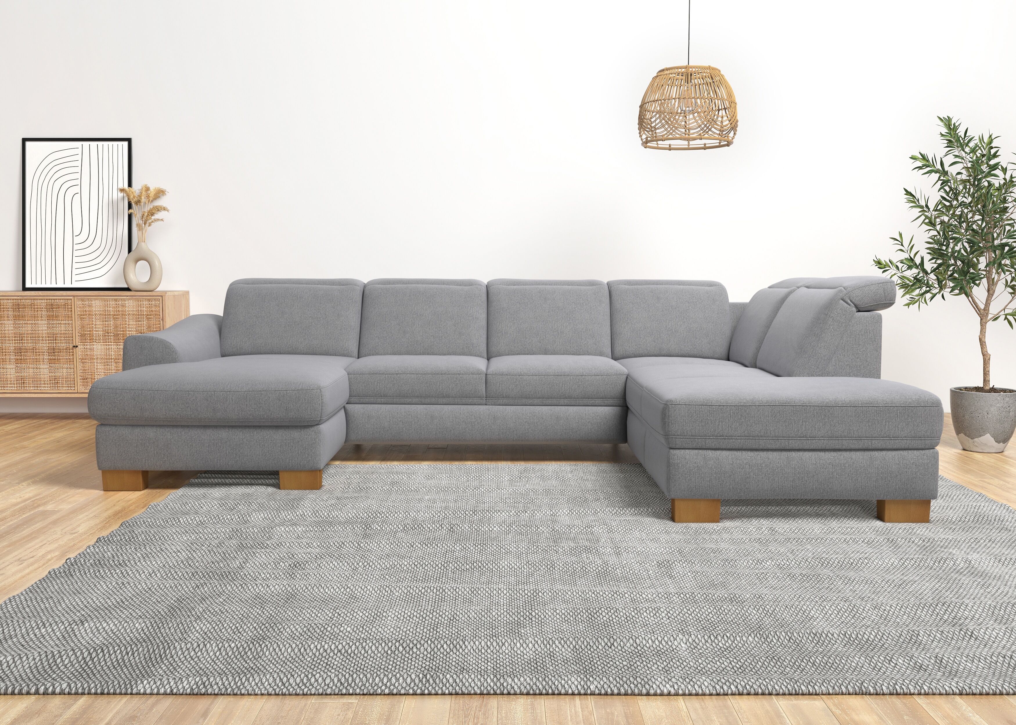 Wohnlandschaft HOME AFFAIRE "Dundee U-Form", grau (steel), B:338cm H:86cm T:219cm, Flachgewebe (100% Polyester), Sofas, Wohnlandschaft, wahlweise mit Kopfteilverstellung und zusätzlich mit Schlaffunktion steel B/H/T: 338cm x 86cm x 219cm, Flachgewebe, Ott