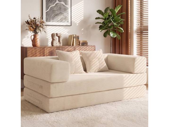 Vipbear Schlafsofa 160cm Breit,Boneless Couch mit Schlaffunktion 2 Sitzer 5-in-1 Umwandelbar Boneless sofa, Bodensofa Schlafcouch,Cloud Modulares Sofa Bed für Wohnzimmer Schlafzimmer Lounge,Weiß