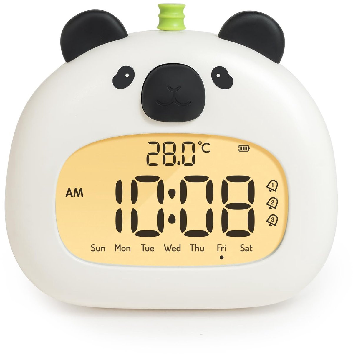 Ynkkvre Panda-vormige kinderwekker met nachtlampje en LED-digitaal display, zwart