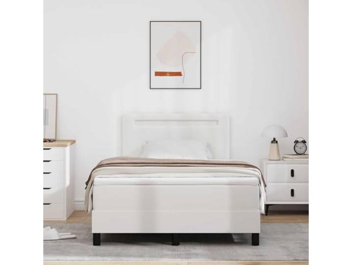 Kunstleder Boxspringbett Wellness Komfort Modern Weiß 120 x 200 cm Boxspringbett mit Matratze Weiss 120x200 cm Kunstleder LED Bett mit Topper Lattenrost verstellbares Kopfteil Schlafzimmer
