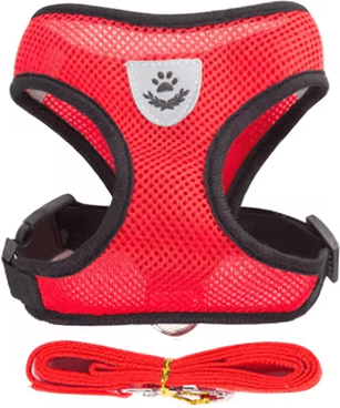 Inspire Essentials Adjustable Mesh Cat And Small Dog Harness With Leash s red
