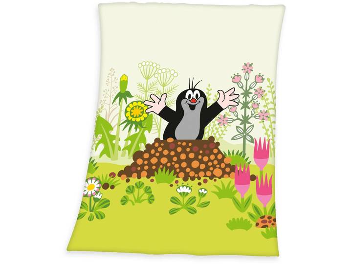 Babydecke Der kleine Maulwurf , grün, B:75cm L:100cm, Polyester, Wohndecken, Babydecke, mit süssem Motiv, Kuscheldecke