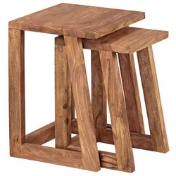 Massivholz Sheesham 2er Set Beistelltische - Handgearbeitet, Einfache Pflege. 36x36x50 cm | Kadima Design