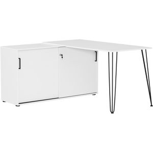 Möbelpartner Schreibtisch Ekko, weiß / schwarz, mit Sideboard, L-Form, 145 x 73,8 x 131 cm