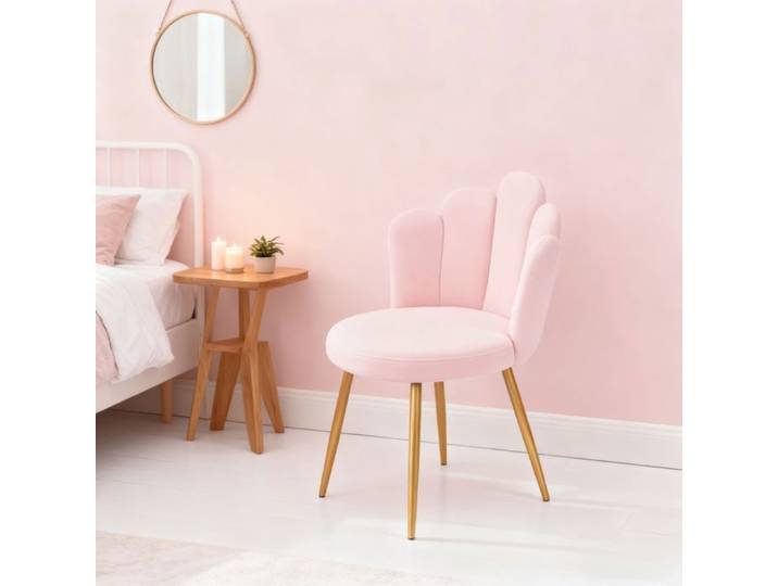 Fauteuil Coquillage Moderne Fauteuil Coiffeuse avec Pied Doré Fauteuil Rembourré en Velours Fauteuil pour Salon/Chambre Rose