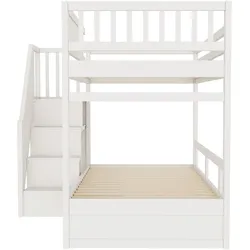 STILVORA Etagenbett Massivholz Weiß 205x95x173 cm mit Treppe, Stauraum und Lattenrosten