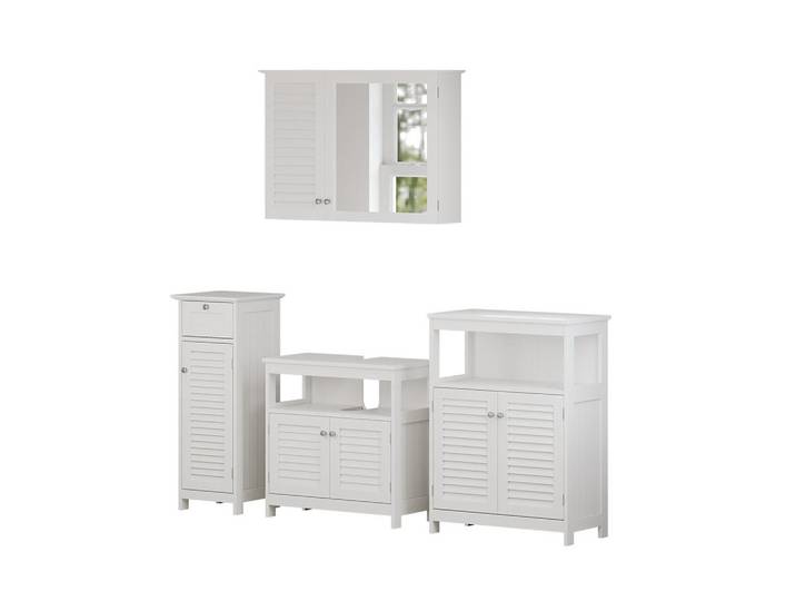 Vicco Badmöbel-Set Riad, Weiß, 4-teilig, 12 Fächer, 1 Schubladen, nicht einzeln stellbar,Rechteckig, 60x60x30 cm, Badezimmer, Badmöbelsets & Badmöbelserien, Badmöbel-Sets