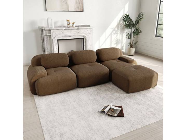 Canapé d'angle modulaire marron en tissu côtelé sans montage design ergonomique