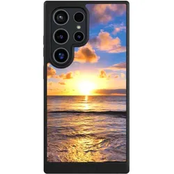 Nivocase Hülle für Samsung Galaxy S24 Ultra Handyhülle NIVOcore Case Schwarz Meer Sonnenuntergang Strand (Samsung Galaxy S24 Ultra), Smartphone Hülle, Schwarz