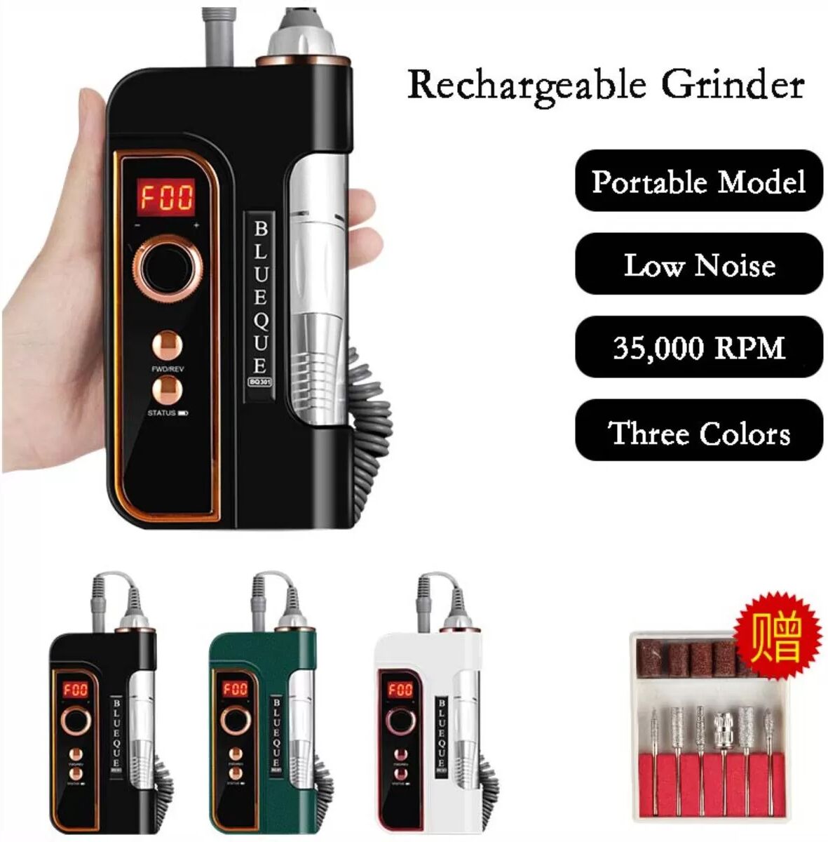 INF Mini Ponceuse Électrique Rechargeable - Portable, Vitesse Réglable, Faible Bruit - Prise EU Vert