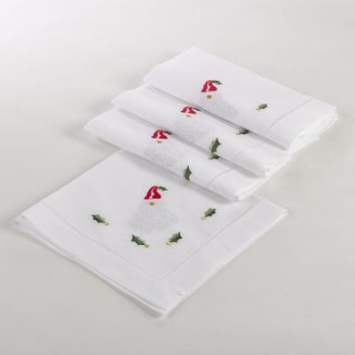 Saro Lifestyle Embroidered Santa Hemstitched Napkin (Set of 4)