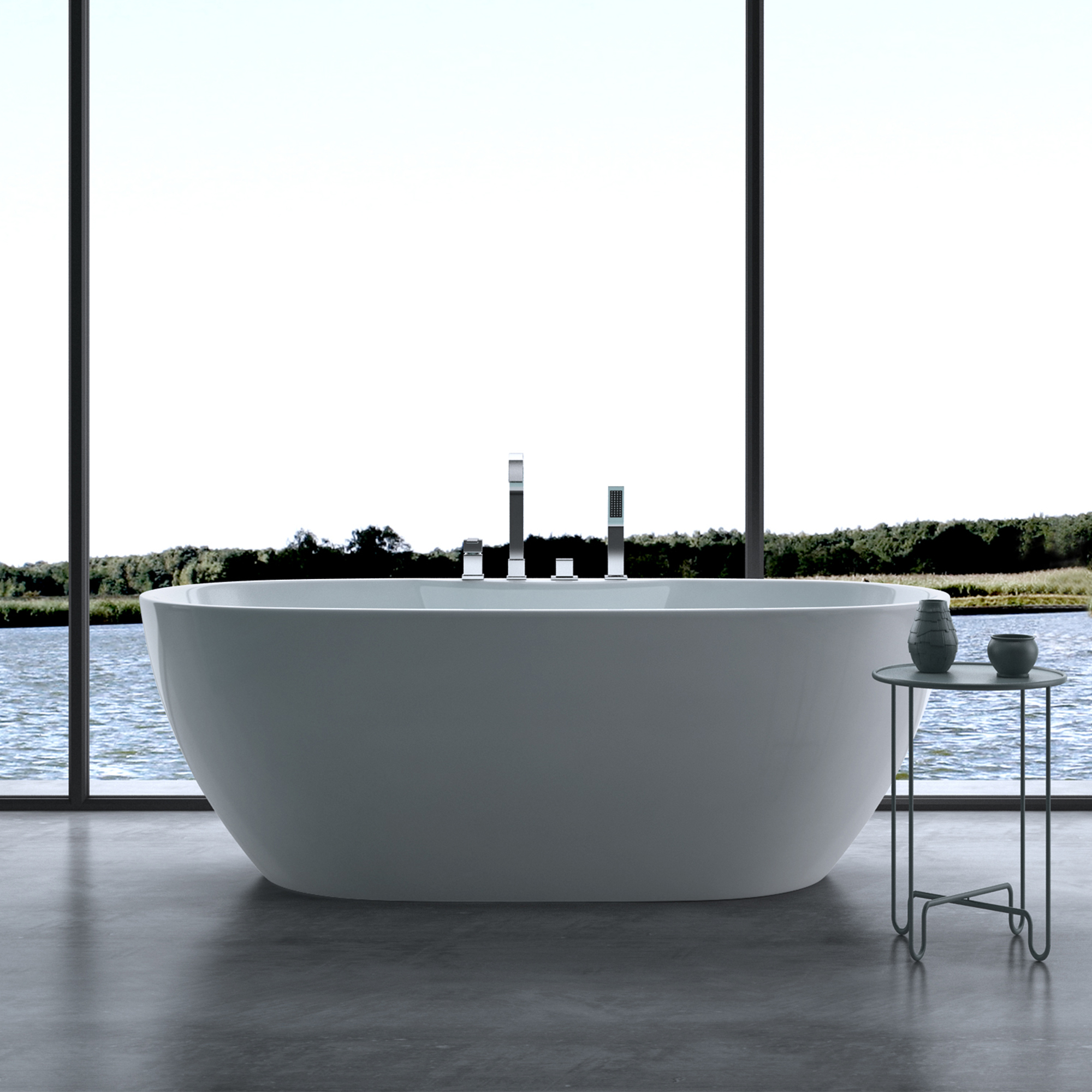 doporro Freistehende Badewanne inkl. Armatur Vicenza605 170x80x60cm mit Ablaufgarnitur und Überlauf aus Acryl in Weiß DIN-Anschlüssen