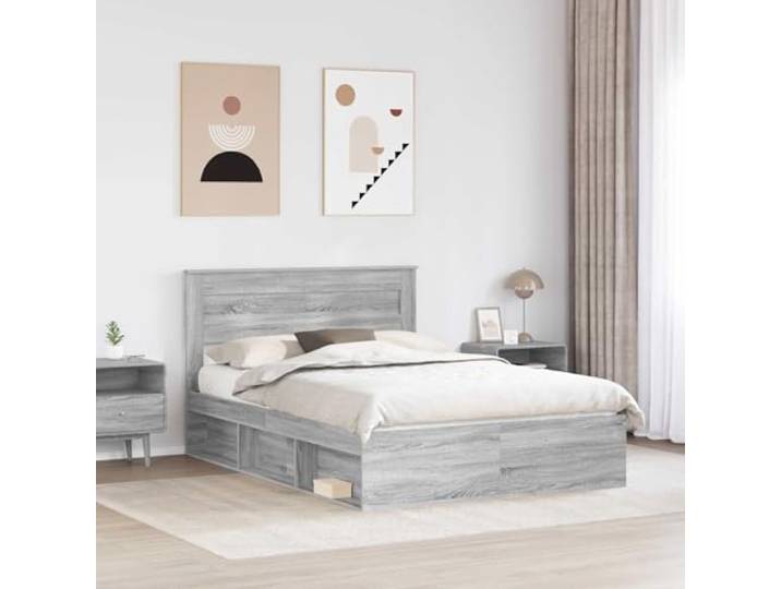 KTHLBRH Bettgestell Grau Sonoma 140 x 200 cm Kiefer massiv Modernes rechteckiges Design, Basis des Behälters, geeignet für Doppelzimmer