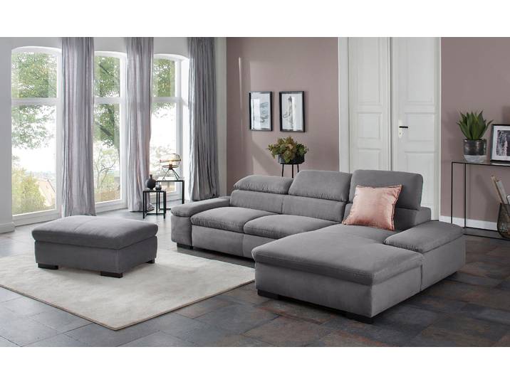 Ecksofa, Grau (Steel), 286x174 cm, Luxus-Microfaser, Mit Bettfunktion, Klassisch, Home-affaire