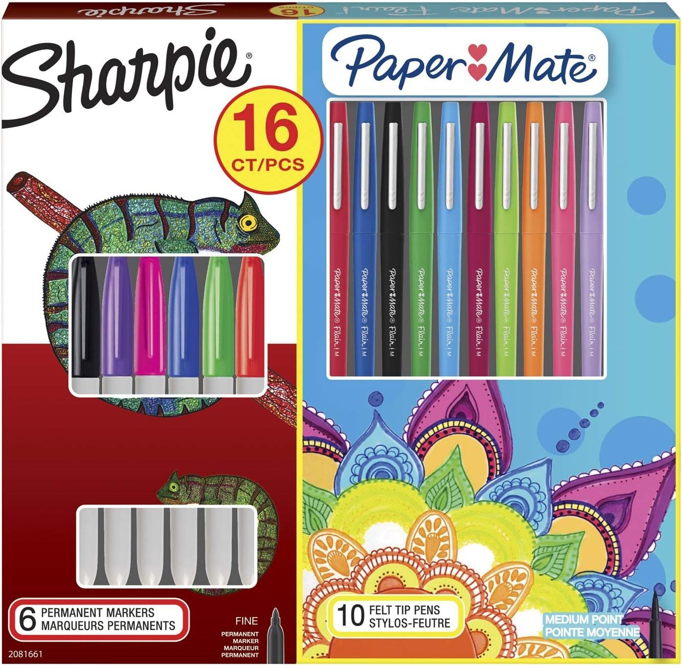 Sharpie Permanent Marker & Paper Mate Flair Pen Set – Assorted Colours, 16-Pack