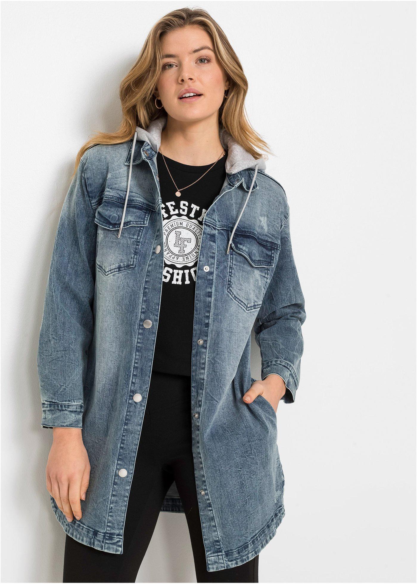 bonprix Jeansjacke mit Kapuze, blau, Gr.46, Jeansjacke mit Kapuze, 98% Baumwolle