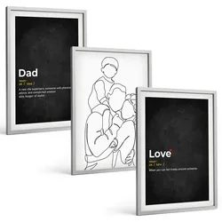 BILDER SET 3er Set - 40x60 cm Silberner Rahmen - Familiengeschichte, Kunst, Liebe, Vaterschaft