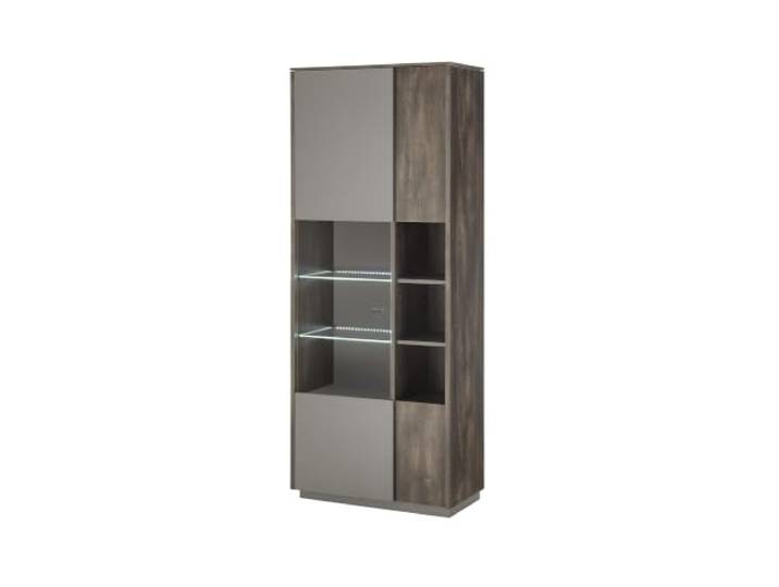 LIVOJO M18 Wohnzimmer Vitrine Vitrinenschrank Glasvitrine hoch breit 80 x 200 x 40 cm Thermo Oak & Anthrazit